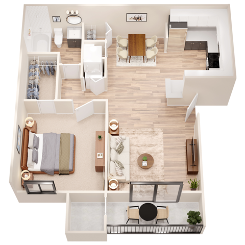 a view of the living room and dining room of a two bedroom apartment